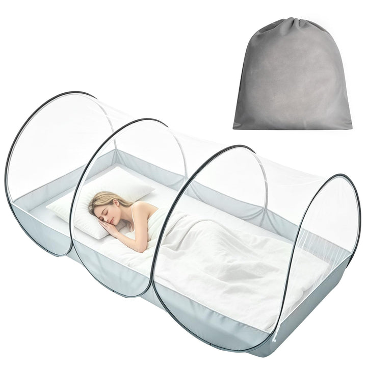 Reise Moskitonetz Bett, Moskitonetz Pop Up 190x 90x 90cm, Faltbares Bettzelt mit Reissverschluss für