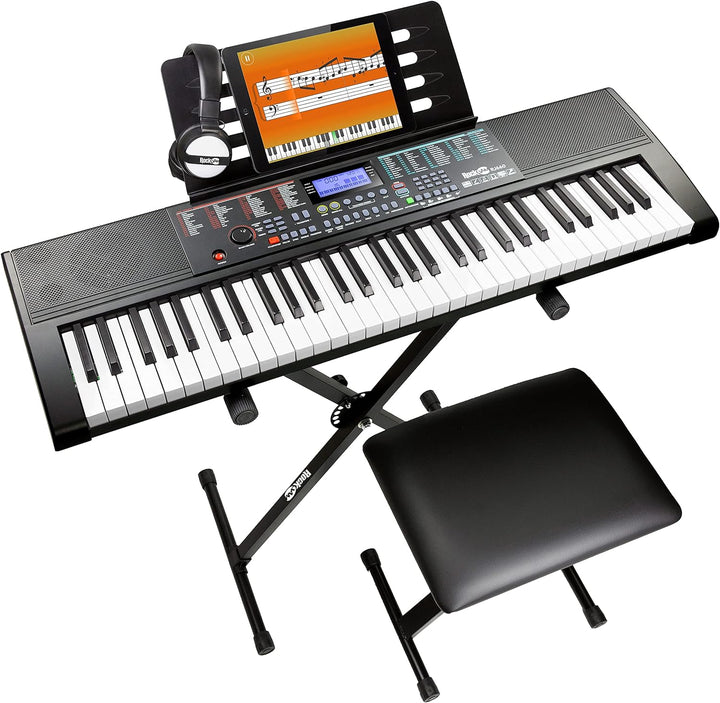 Rockjam 61-Key-Tastatur-Klavierset mit Tastaturständer, Klavierbank, Kopfhörer, Klavier-Anmerkungs-A