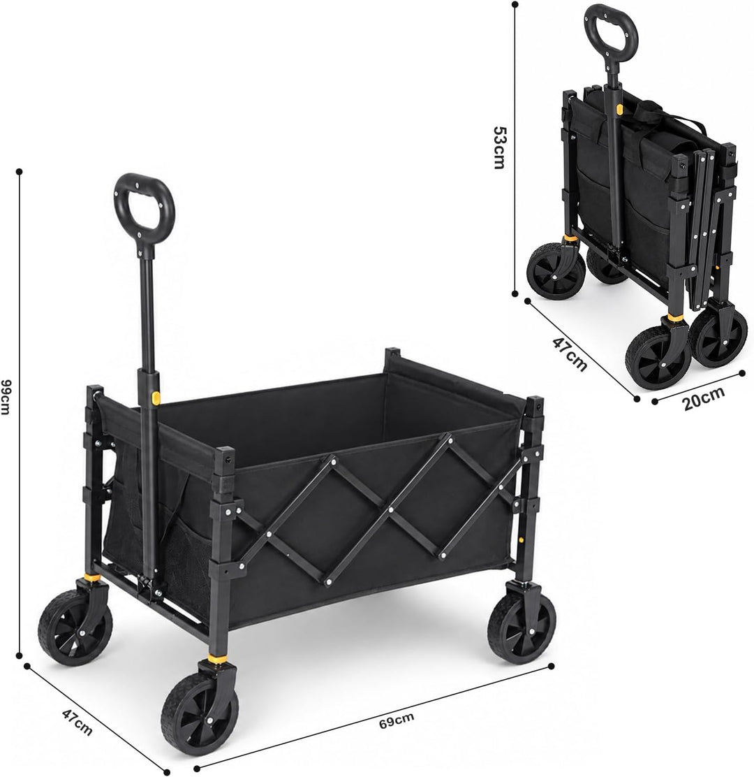 Bollerwagen Faltbar 120L Tragkraft 160KG, 360° Geländeräder, Bollerwagen XL mit 2 Getränkerhaltern,
