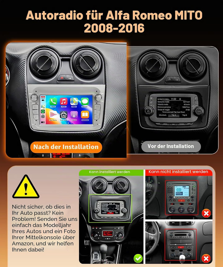 8 Kern 4G+64G Autoradio Android 15 für Alfa Romeo MITO 2008-2016, 7 Zoll HD IPS Touchscreen Auto Rad