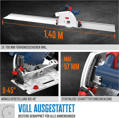 Güde 58232 Tauchkreissäge TS 57-1400 KE Set (1400 W, Sägeblatt-Ø 165 mm, Paralleler Tauchmechanismus