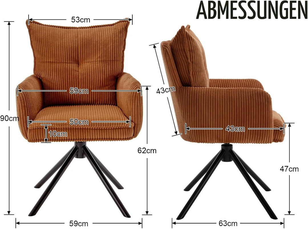 chairus Bürostuhl für Arbeitszimmer Ergonomischer Schreibtischstuhl für Büro Kordsamt 360° Drehstuhl