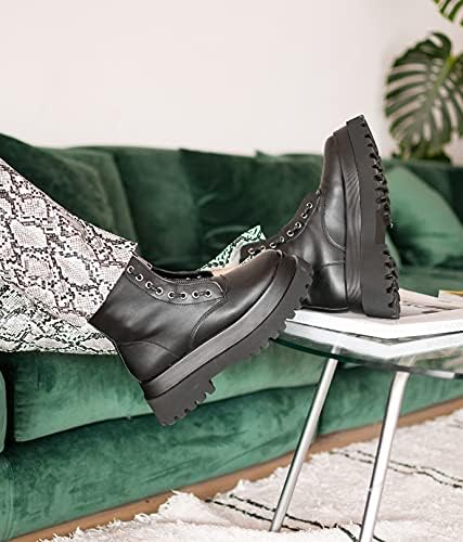 BOSANOVA Schwarze Militärstiefel mit mittlerem Reissverschluss, Schnürung Detail und Track-Plattform