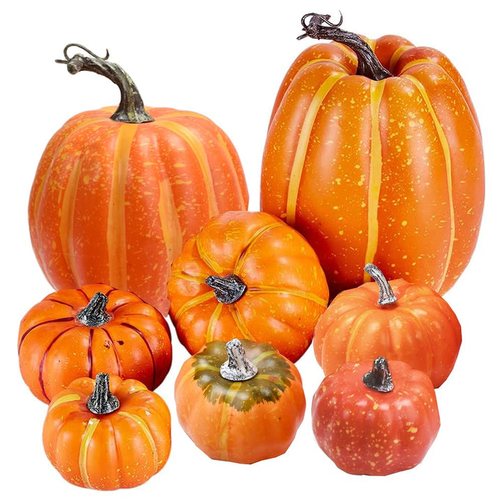 Atoke 8 Stück Kürbis Herbst Deko Dekoration, Gross Sortiert Weiss Kürbisse Künstliche Pflanzen Kürbi
