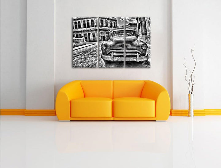 Pixxprint Blaue Schönheit in Cuba 3Teiler 120x80 cm Leinwandbild Wandbild Kunstdruck