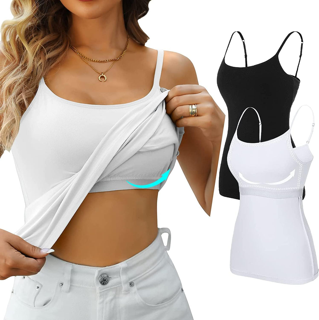 Attraco 2er Pack Damen Baumwolle Tank Top mit Regal BH Unterhemd Verstellbarer breiter Riemen Camiso