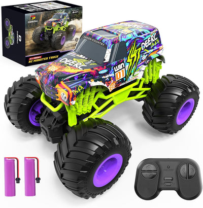 DEERC Ferngesteuertes Auto 1:16, Monster Trucks 2,4 GHz Off-Road Crawler mit Grossen Reifen, 2 Akkus