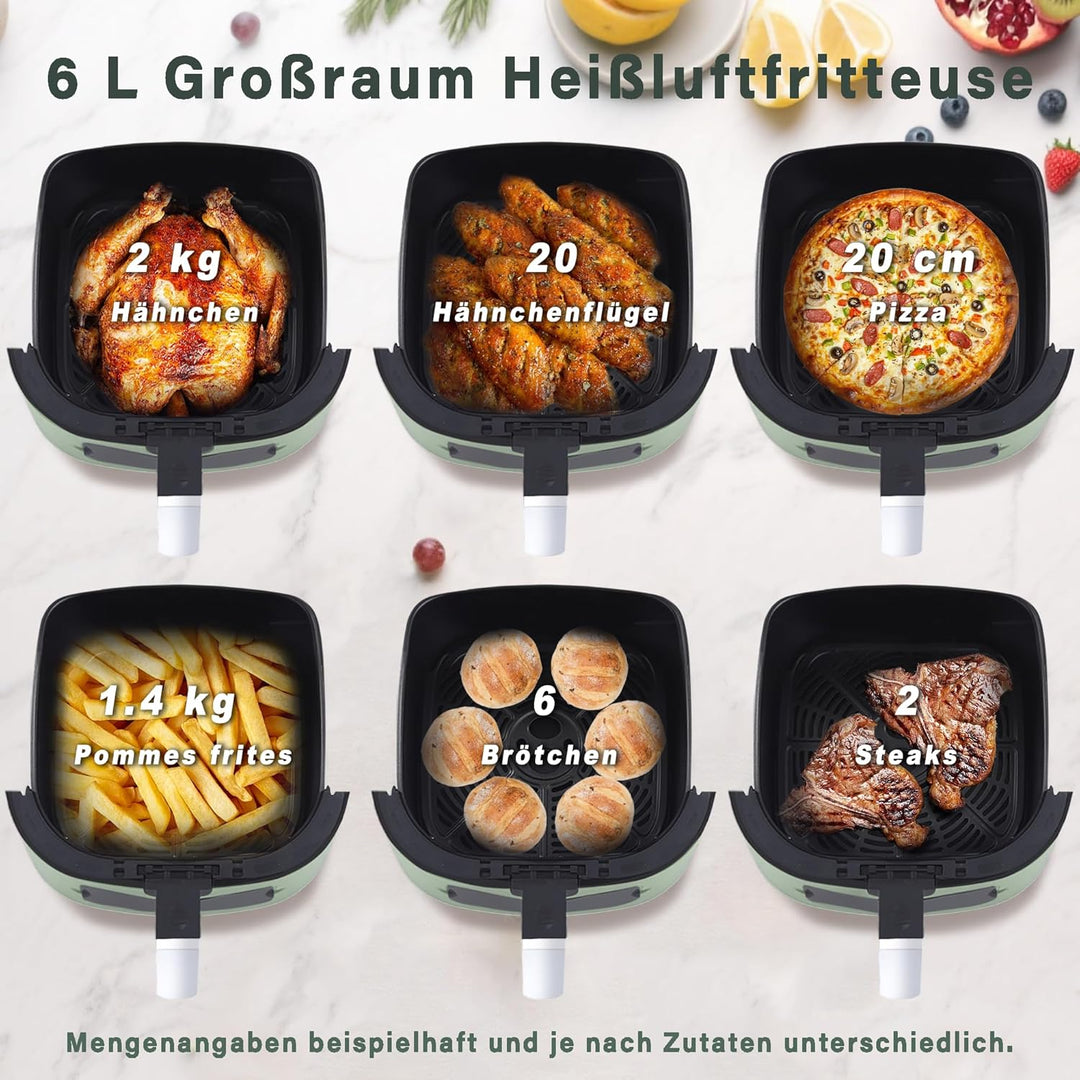 Citybee Airfryer Heissluftfritteuse 6L Sichtfenster - 7 Garprogramme 11 Funktionen Leise Heissluftfr