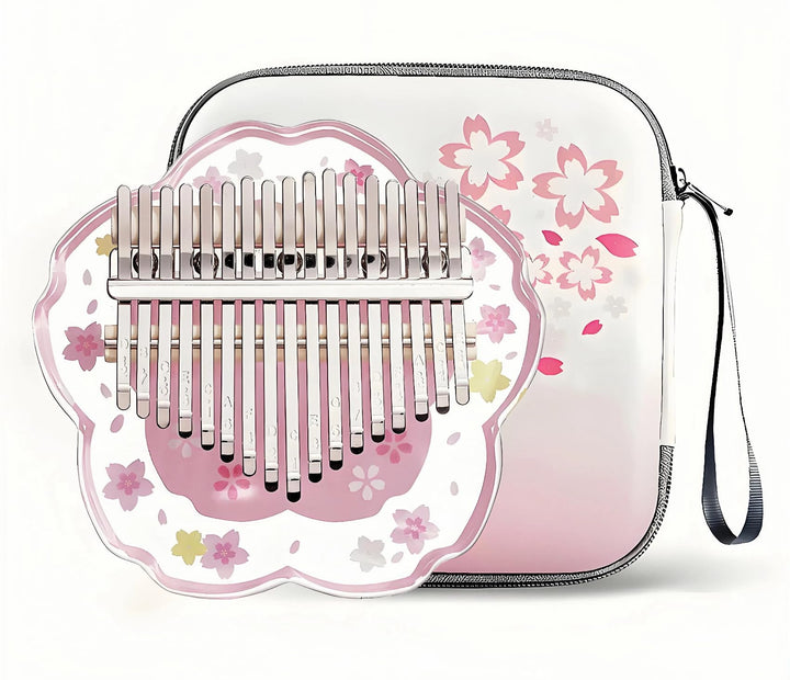 Kalimba Daumenklavier 21 Töne mit Schutzcase Komplett-Set, Sakura-Form Transparentes Kristall-Kalimb