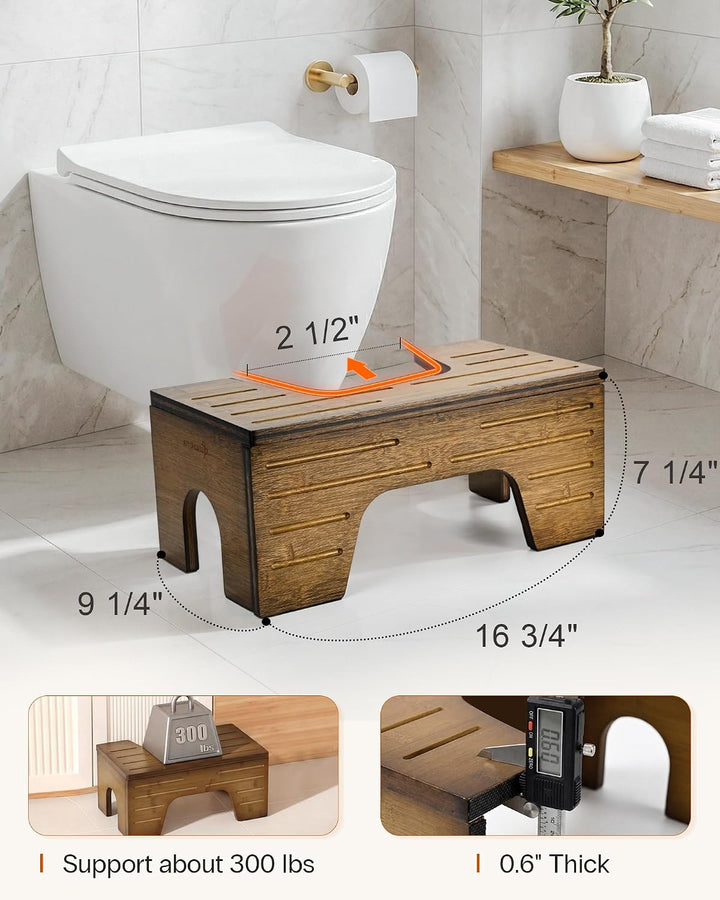 StrongTek Klappbarer Bambus Toilettenhocker - 2 Höhen 18/23 cm, Dunkelbraun