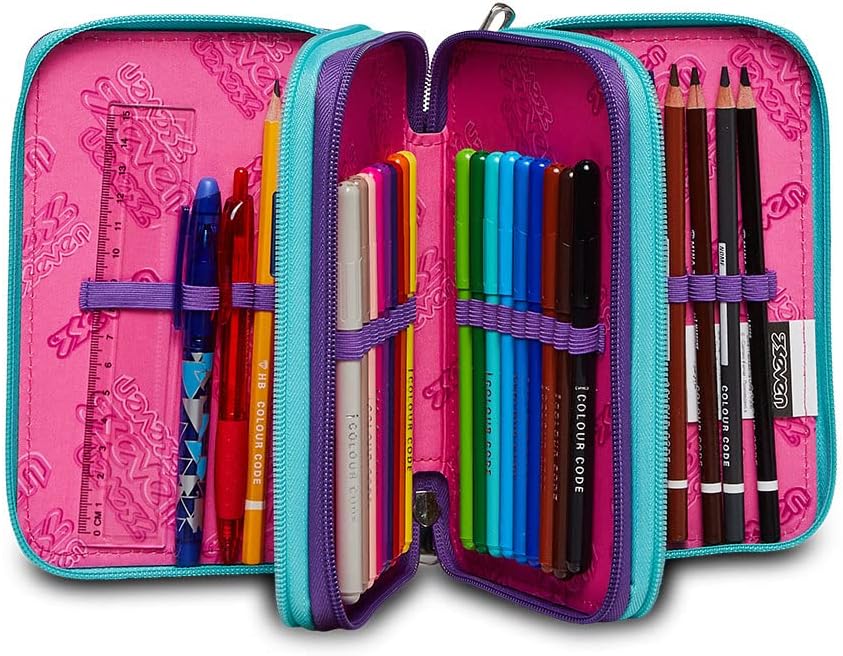 Seven Federmäppchen, Mäppchen, Mehrfarbig, Federtasche für Schreibwaren, Etui komplett mit Bleistift