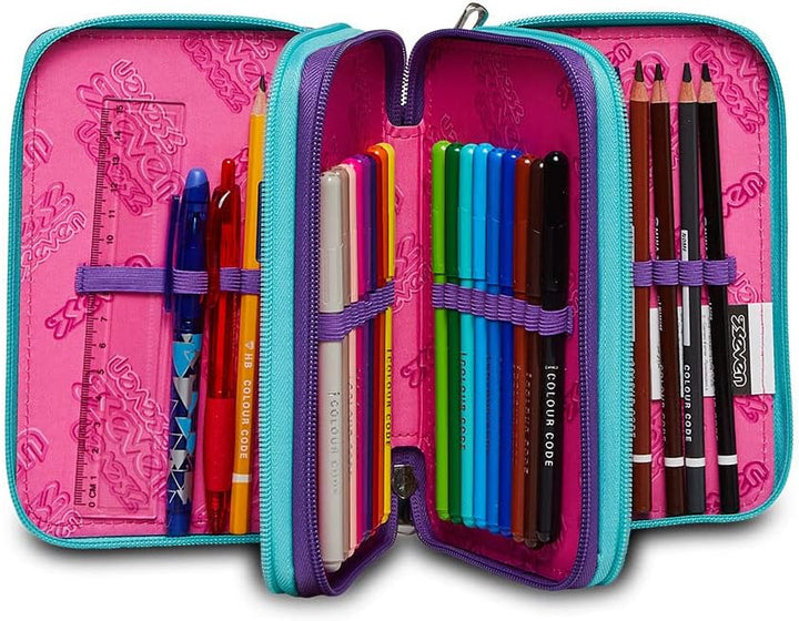 Seven Federmäppchen, Mäppchen, Mehrfarbig, Federtasche für Schreibwaren, Etui komplett mit Bleistift