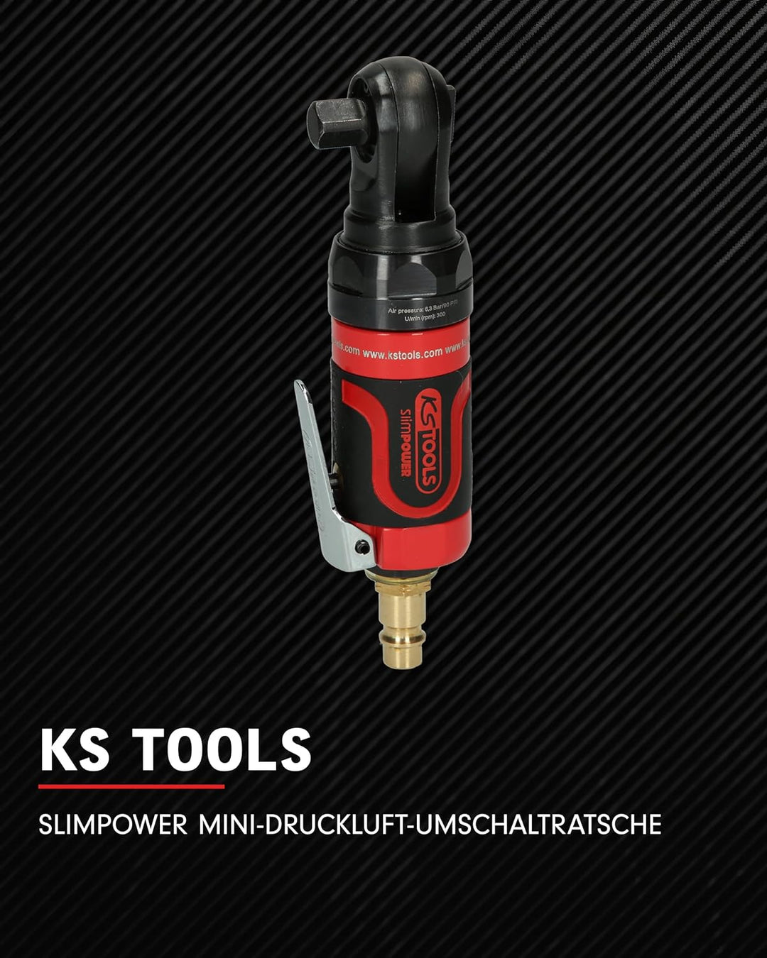 KS Tools Mini Druckluft Ratsche 3/8" SlimPOWER 515.5510 I Umschaltratsche mit Vierkantantrieb nach D