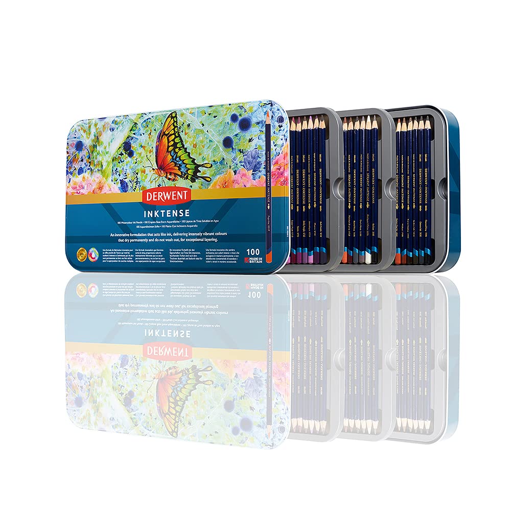 Derwent Inktense Stifte-Set, 100 permanente Aquarellstifte, Premium-Malstifte für Erwachsene, wasser