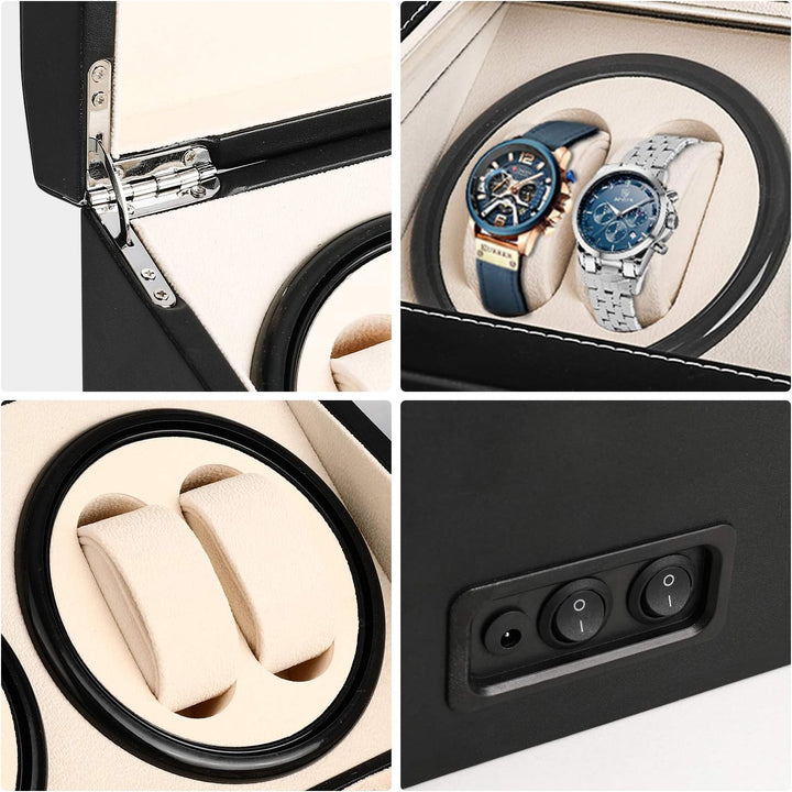 Gifort Automatische Uhrenbeweger Box, Drehen Uhrenbeweger 4+6 Lagerung Schmuckschatulle PU-Leder Uhr