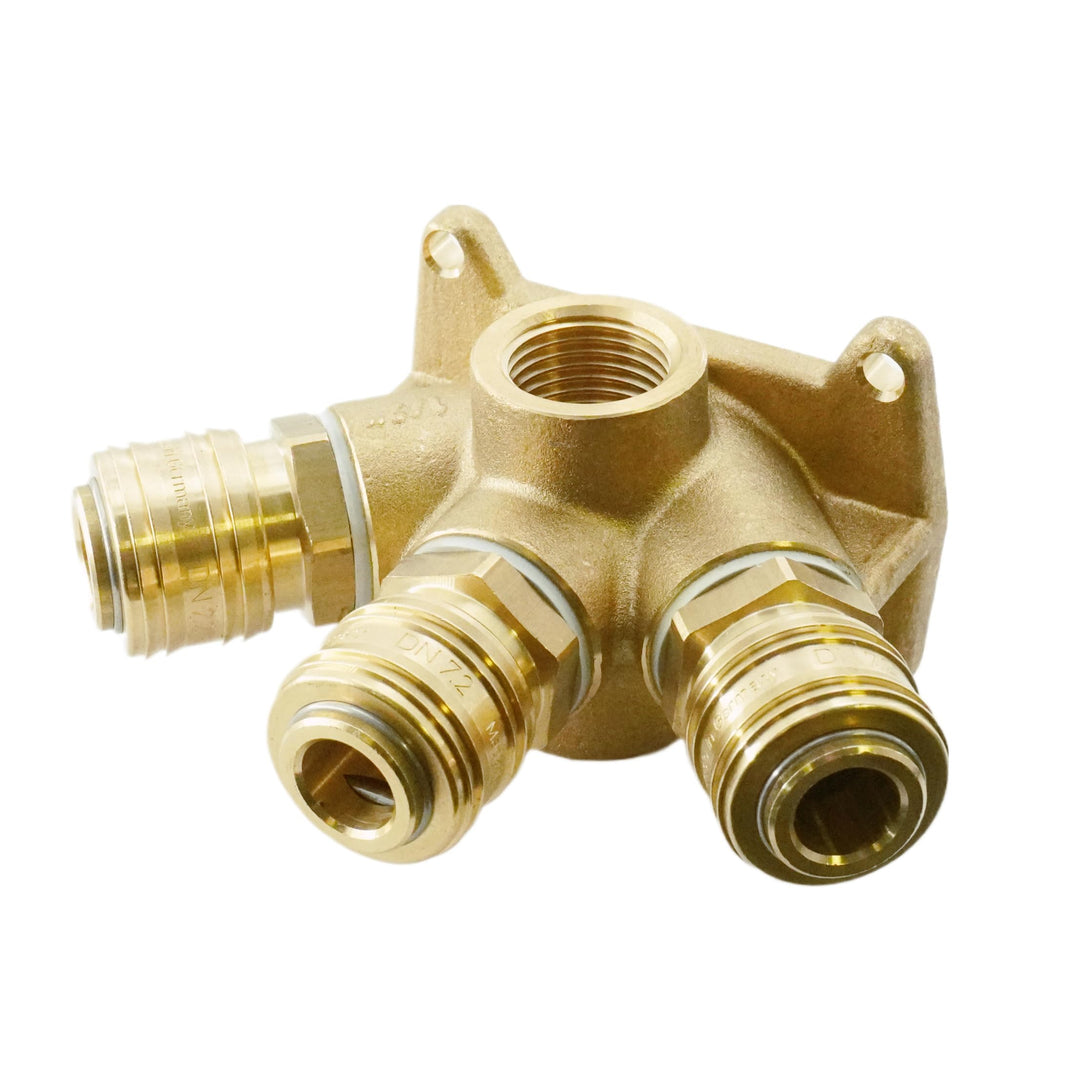 Wanddose komplett mit 3x Druckluftkupplung NW 7,2 Messing Verteiler (G 1/2" Innengewinde), G 1/2" In