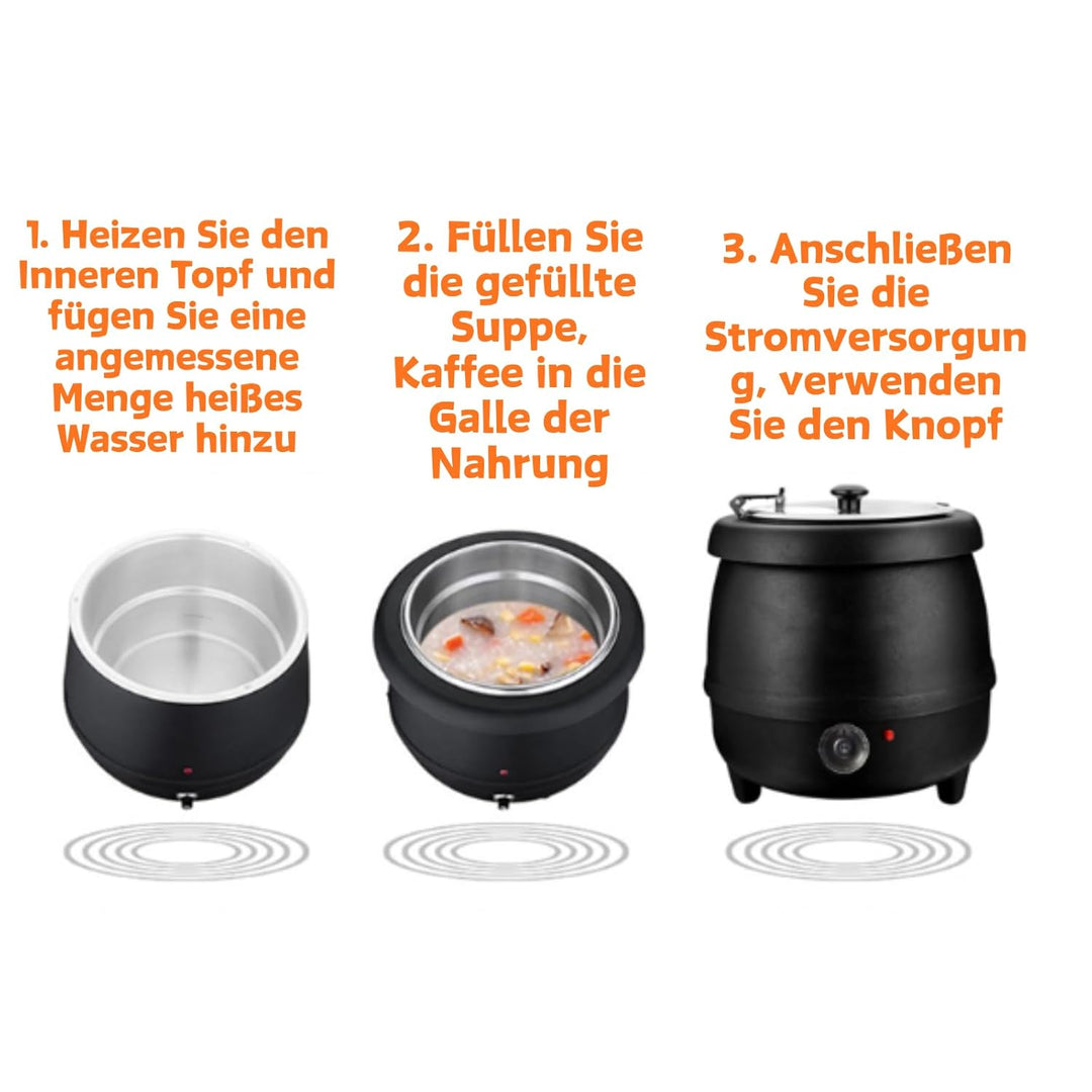Suppenkessel Elektrisch 10L Suppenkesselwärmer Lebensmittelsuppenwärmer Abnehmbarer Edelstahl-Einsat