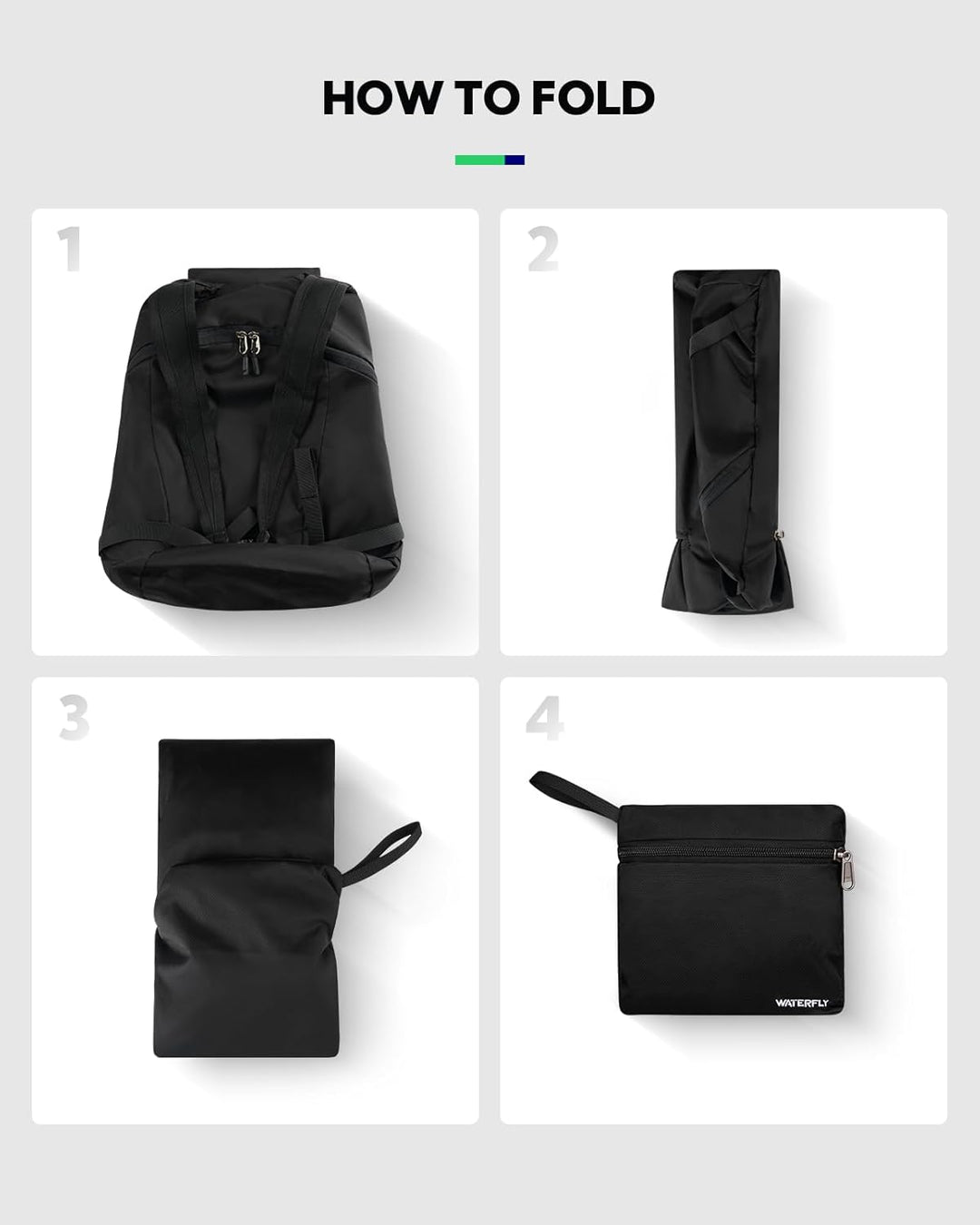 WATERFLY Faltbarer Rucksack Klein 15L: Ultraleicht Wanderrucksack Packable Tagesrucksack Sportliche