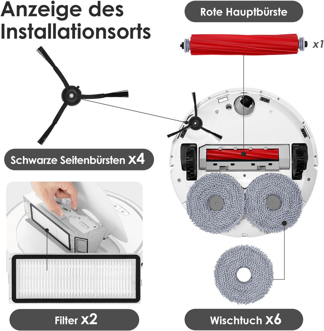 Zubehörset für Roborock Qrevo S/Qrevo MaxV/Qrevo Pro, 1*Main Rollbürste 4*Staubbeutel 4*Seitenbürste