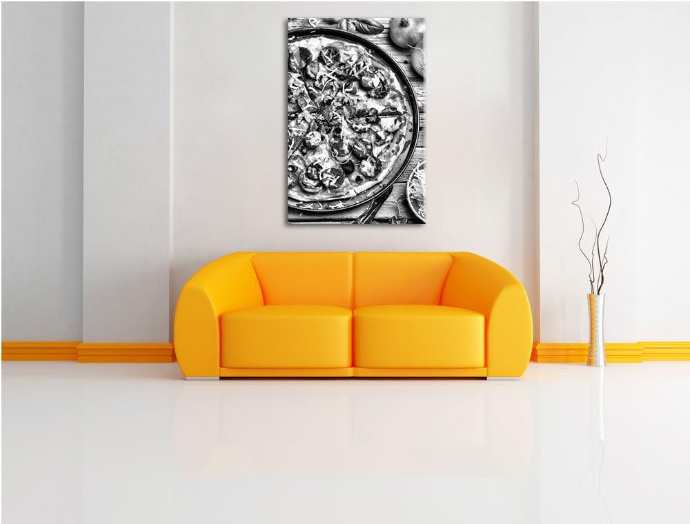 Pixxprint Leckere Pizza auf Holztisch / 100x70cm Leinwandbild bespannt auf Holzrahmen/Wandbild Kunst
