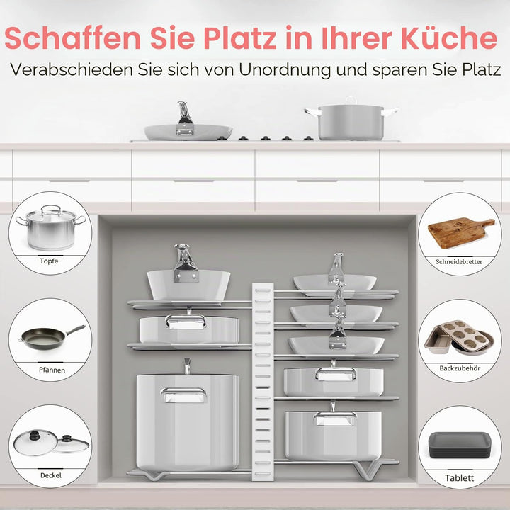 G-TING Topfständer, 8 Ebenen, Töpfe und Pfannen-Organizer zum Ordnen und Aufbewahren in der Küche, v