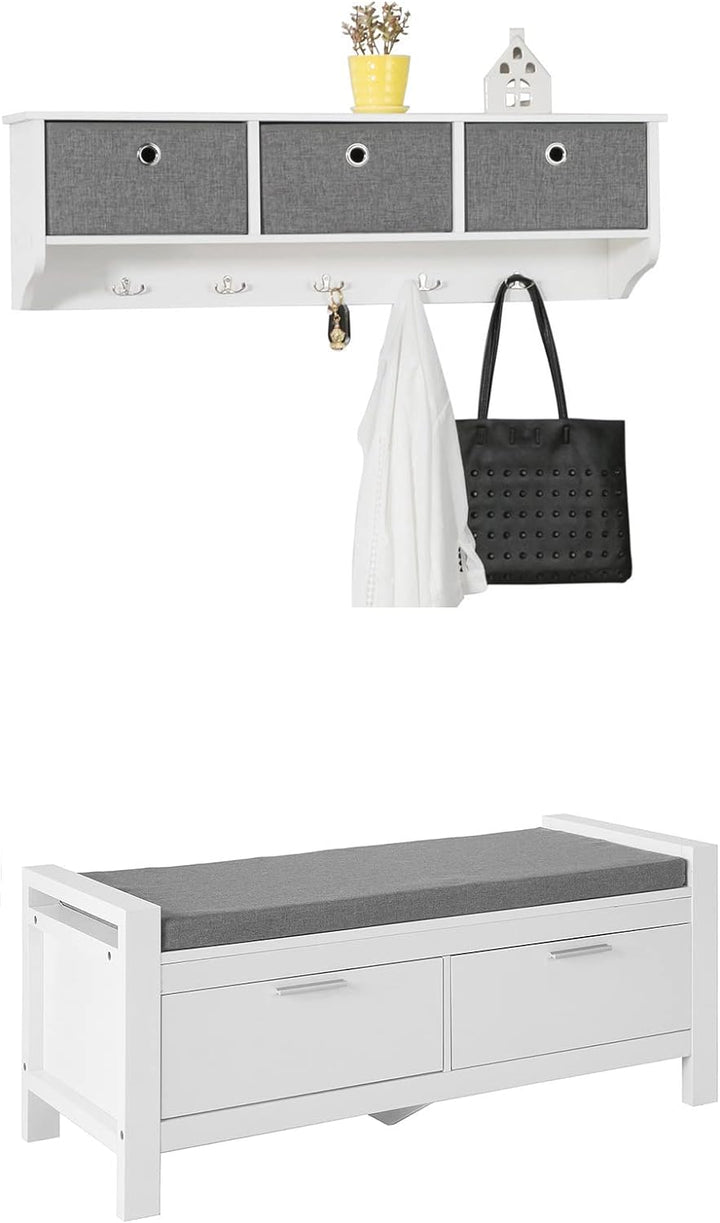 SoBuy Wandgarderobe-Set Flurset Flurmöbel Schuhbank mit Sitzfläche Flurgarderobe FSR74-W+FRG282-W