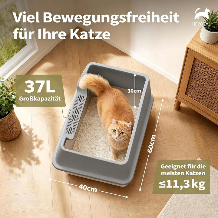 Katzenklo Edelstahl XXXL mit DIY-Aufkleber, 20L Katzentoilette Edelstahl mit Deckel, Grosse Kapazitä
