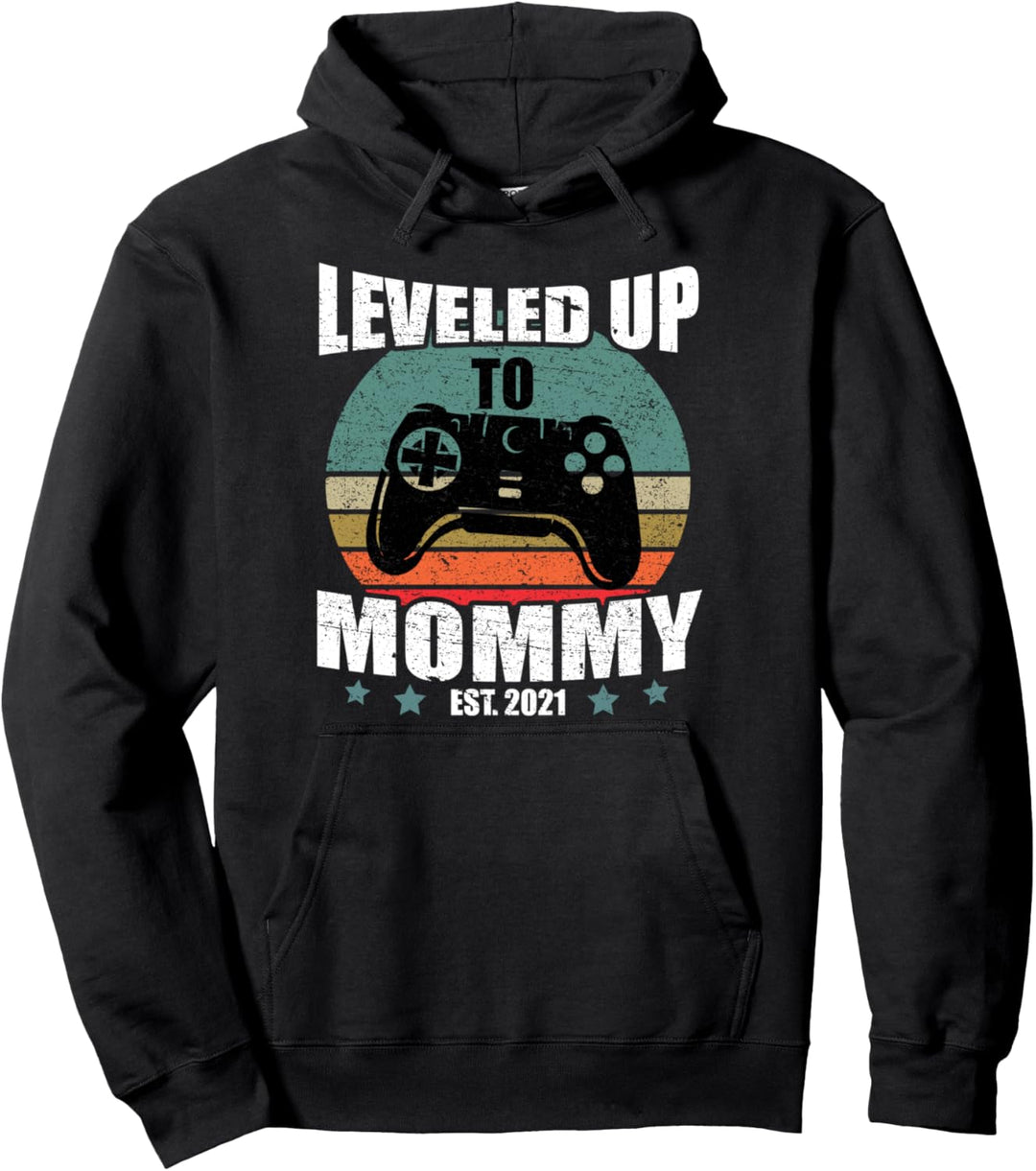 Lustiges Ich Werde Mama Geschenk Leveled Up To Mommy 2021 Pullover Hoodie