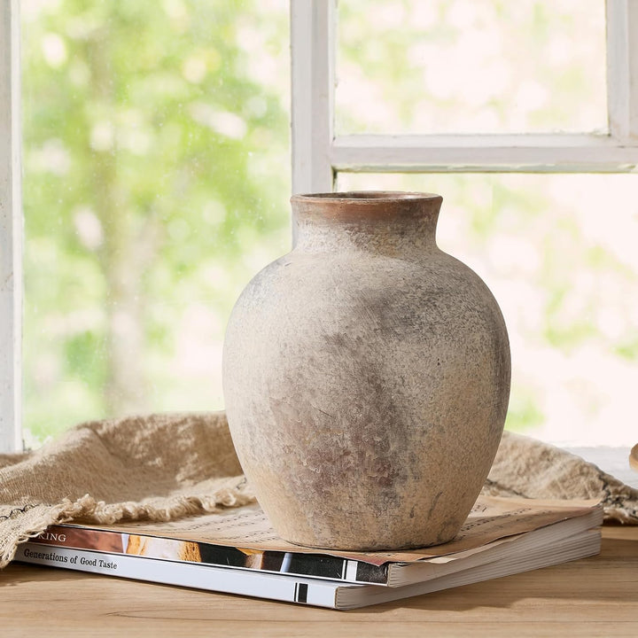 SIDUCAL Dekorative Blumenvase aus Keramik | 15,2 cm Keramik rustikale Bauernhausvase | Boho-Vase für
