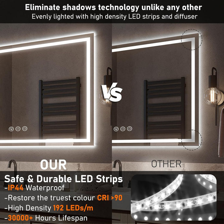Ratsamee Badspiegel mit Beleuchtung LED, 100x70cm Spiegel mit Light, Wandspiegel mit Frontbeleuchtun