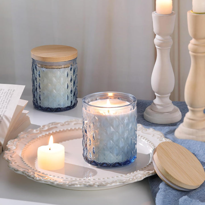 LETINE 6 Stück Blau Kerzengläser aus Glas, 200ml Kerzengläser mit Deckel, Kerzengläser zum Befüllen,