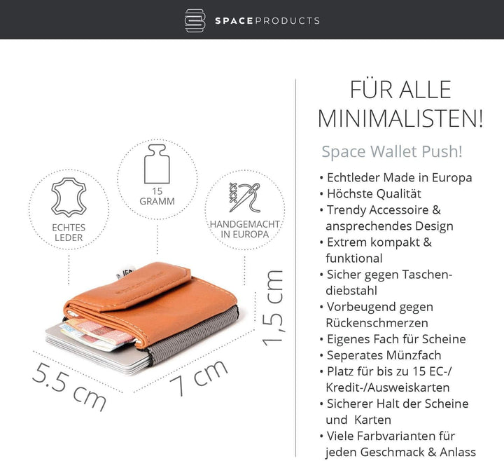 Space Wallet Space Products ® Mini Geldbörse für Damen & Herren I Sehr kleines Echtleder Wallet/Port