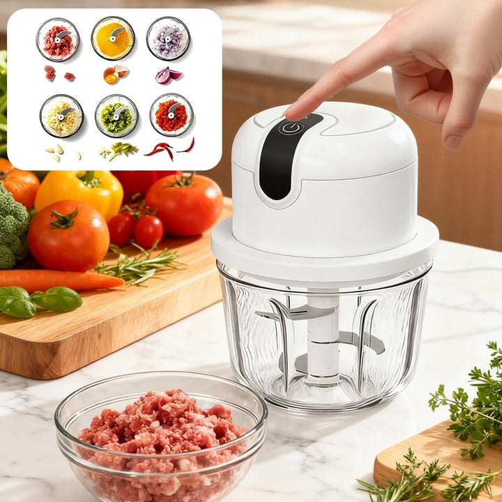 DASIAUTOEM Elektrischer Küchenzerkleinerer 350ML, Mini Zwiebelzerkleinerer, Kabelloser Elektrischer