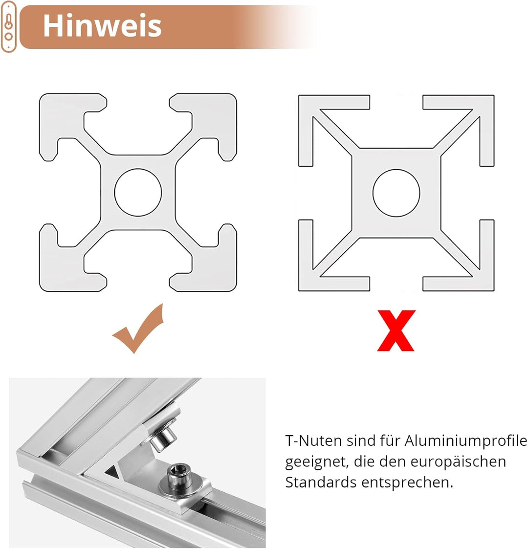 Befestigungsmaterial Eckwinkel Innenwinkel 45 Grad Winkelverbinder Kamtop 10× Alu-Eckwinkel Profil-E