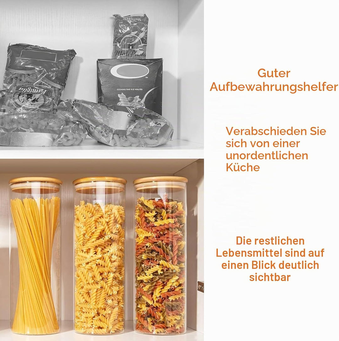 Keyoung 2 Stücke Müsli Aufbewahrung glas, Vorratsgläser mit Deckel 2100ml für Hafer, Müsli, Nudeln,