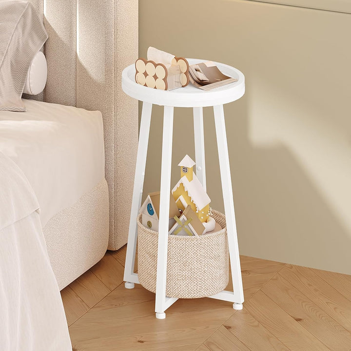 HOOBRO Beistelltisch rund, Kleiner Nachttisch, Sofatisch modern, Couchtisch mit erhöhtem Rand und be