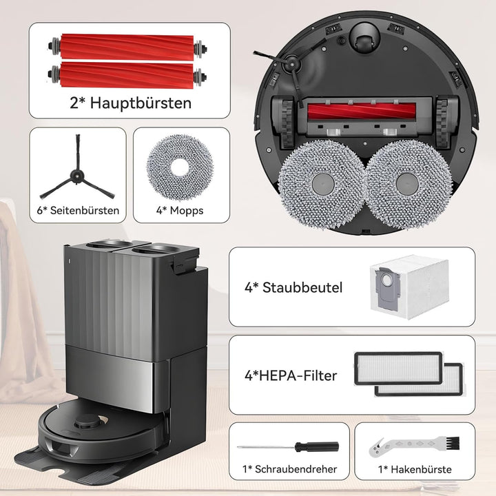 22 Stück Zubehör für Roborock Qrevo S/Qrevo MaxV/Qrevo Pro Saugroboter,2 Hauptbürsten, 4 Staubbeutel