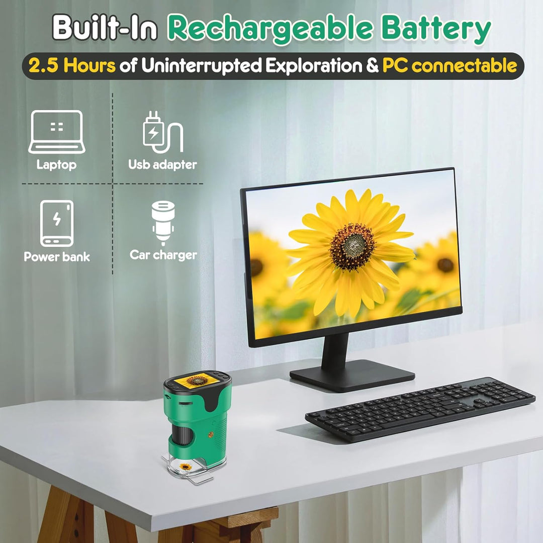 1000X Handy Digital Mikroskop für Kinder: 4K 2.0" Bildschirm Wiederaufladbar Mini Taschen Tragbares