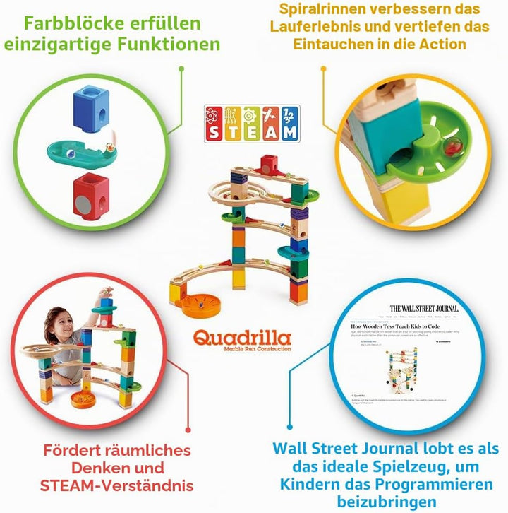 Hape Quadrilla Cliffhanger Murmelbahn aus Holz , zur Förderung der STEM/MINT-Fähigkeiten, ab 4 Jahre