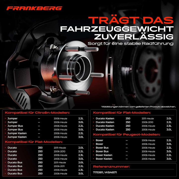 Frankberg Radnabe Radlagersatz Hinterachse für Jumper Ducato Boxer 2.0L-3.0L 2006-2021 71753811 Hint