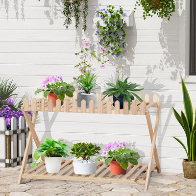 Outsunny Blumenregal aus Holz 2-stufiger Pflanzenständer Blumenständer Natur innen draussen 108 x 37