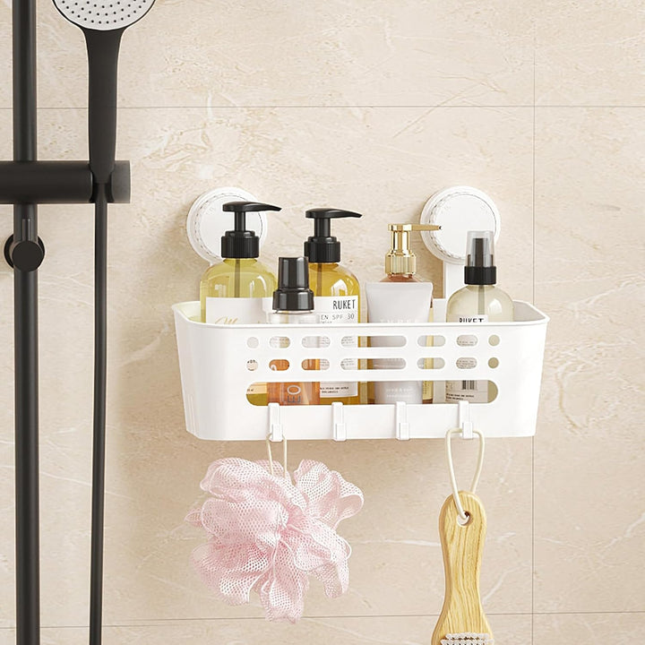 Lifewit Saugnapf Badregal, Duschablage Ohne Bohren, Kunststoff Bad Duschablage mit 4 Haken Duschrega