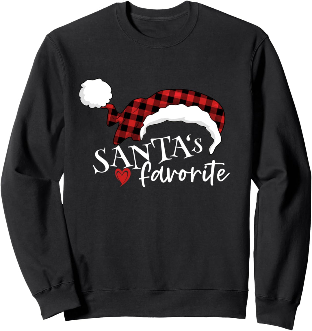 Santa's Favorite in Red Buffalo Plaid Santa Hat Toboggan Sweatshirt