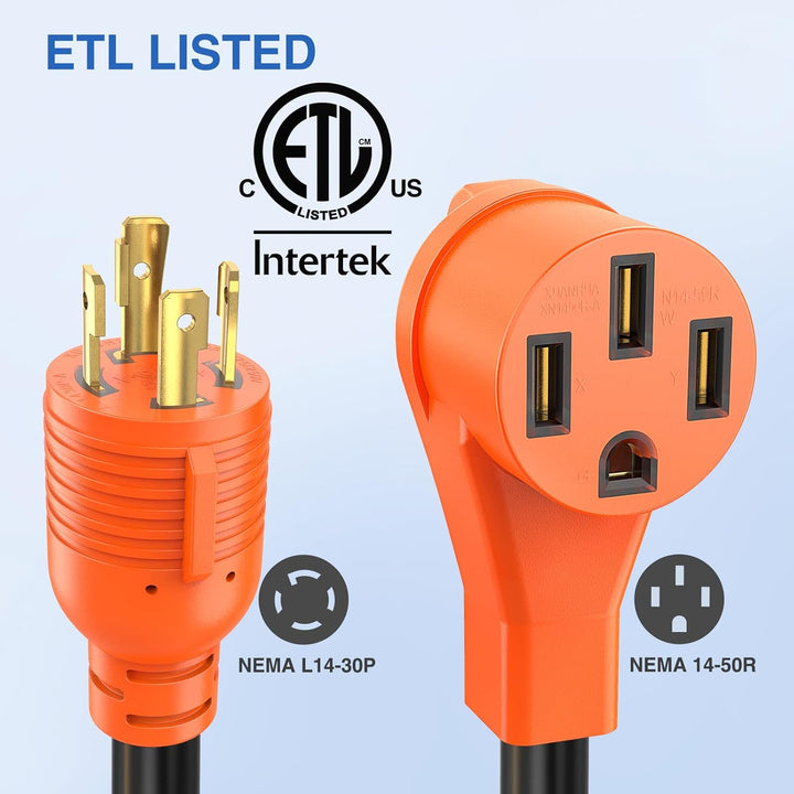 1 RV Generator Adapter Cord 30 Amp to 50 Amp 4 Prong Pure Copper Heavy Duty Twist Lock Male Plug10 G