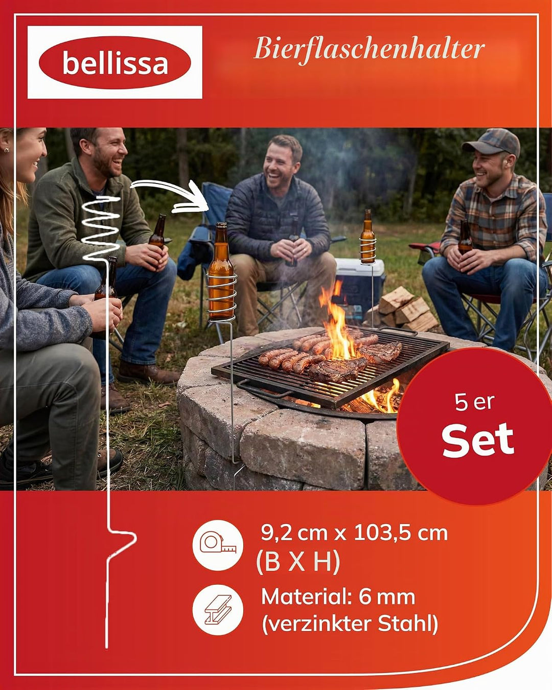 bellissa 5er Set Bierflaschen-Halter – innovativer Getränkehalter Ständer - Halterung für die Bier-F
