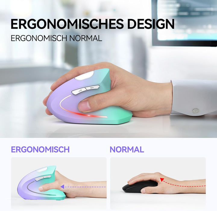 TECKNET Ergonomische Maus, Kabellose Bluetooth Vertikale Maus(BT 5.0+BT 3.0+2.4G), 6 Einstellstufen