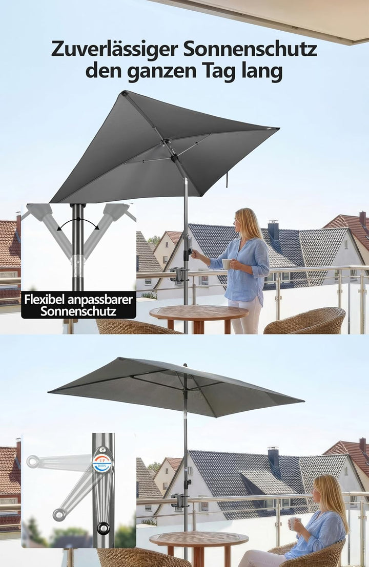 4smile SunnyShade Sonnenschirm Balkon Modern mit Schutzhülle, Anthrazit, Sonnenschirm rechteckig 200