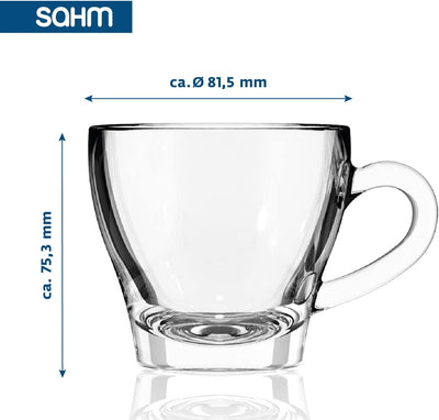 Sahm Cappuccino Gläser mit Henkel Set (6 STK) - 180ml Cappuccino Tassen Set - Spülmaschinengeeignet