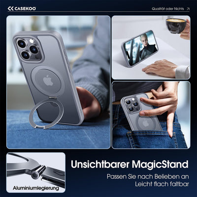 CASEKOO Magic Stand für iPhone 15 Pro Max Hülle für MagSafe [Militärschutz] [Unsichtbarer Ständer] S