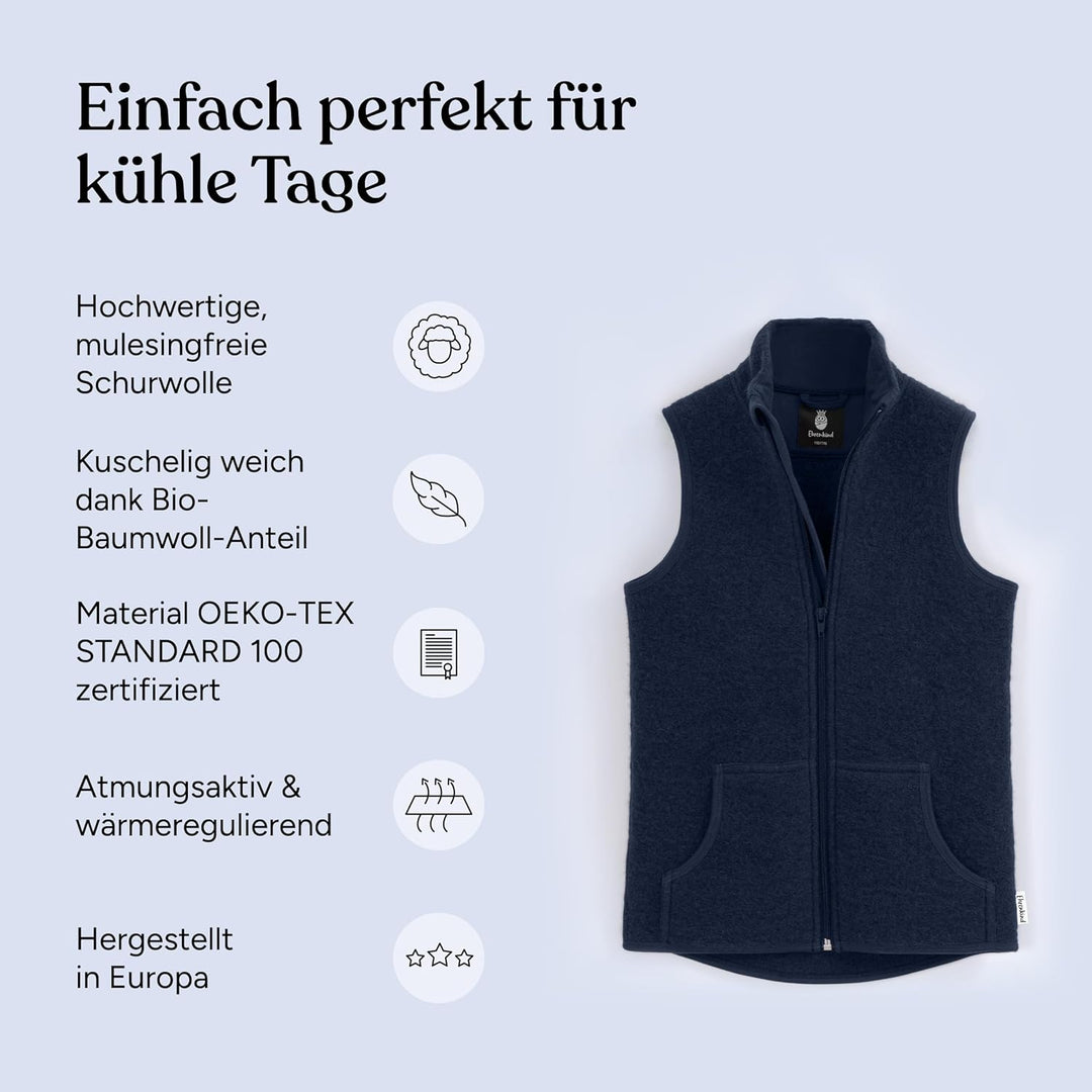 Ehrenkind ® Walkweste für Kinder aus Bio-Schurwolle | Kinderweste Gr. 74/80 | Weste Kinder in Anthra